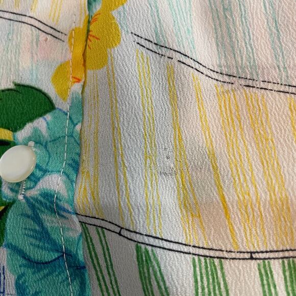 Vintage Aloha Floral Geometric Sleeveless Blouse Shirt Sz 38 M/L Retro 60s 70s - Picture 2 of 7